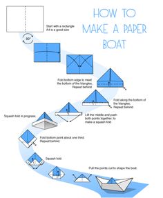 an origami boat is shown with instructions for how to make the boat out of paper