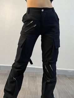 ⚡Buy 2024 High Waist Multi-Pocket Loose Jogger Pants Black S under $25.00 in Pants at AnotherChill.com Online. Style: Casual/Street/Punk. Color: Black. Main Material: Polyester, Spandex. Fit Type: Regular. Design: These cargo pants feature a trendy high rise waistline and eye-catching multi strap details with metal decor. The zipper fly at the front and zip & button fastening add a touch of edginess to your outfit. Cargo pockets patched detail adds functionality while maintaining a fashionable l Cargo Pants Black, Street Punk, Jeans Outfit Summer, Versatile Pants, Crop Top Dress, Bodycon Floral Dress, Jean Flare, Summer Jeans, Baggy Pant