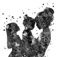 the silhouettes of two people, one holding the other's head and looking at each