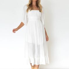 White Square Neck Bowknot Back Lantern Sleeve Casual Dress Casual Square Neck Midi Dress For Daywear, Solid Color Square Neck Midi Dress For Day Out, Casual Midi Dress With Square Neck For Daywear, Midi Dress With Square Neck For Day Out, Vacation Midi Dress With Square Neck, Flowy Square Neck Midi Dress Casual Style, Casual White Square Neck Midi Dress, Casual White Square Neck Maxi Dress, Casual Square Neck Maxi Dress For Daywear