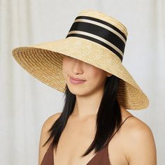 Mirabel in Natural Striped Straw Sun Hat For Summer, Striped Brimmed Straw Hat For Summer, Summer Striped Brimmed Straw Hat, Summer Brimmed Striped Straw Hat, Striped Fedora Straw Hat For Vacation, Striped Straw Sun Hat For Spring, Striped Brimmed Straw Hat For Vacation, Adjustable Striped Brimmed Straw Hat, Striped Curved Brim Straw Hat For Summer