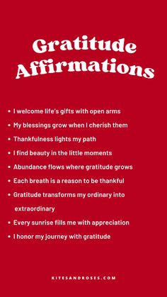 a red poster with the words gratitude affirmations