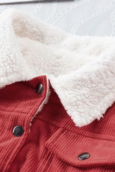 Elluis - Snuggle Up in this Warm Sherpa Corduroy Coat Cozy Cotton Outerwear With Buttons, Winter Red Outerwear With Corduroy Collar, Cozy Cotton Outerwear With Pockets, Red Corduroy Winter Outerwear, Red Corduroy Jacket, Color Day, Corduroy Coat, Hot Picks, Fashion Bottoms