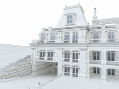 an architectural model of a large white house