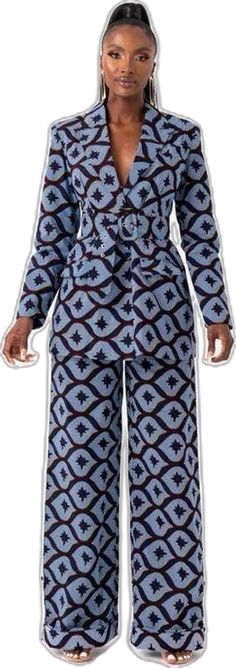 Spring Workwear Long Sleeve Palazzo Set, Elegant Cotton Pant Set For Work, Cotton Workwear Sets, African Jacket, Kimono Ankara, Ankara Pants, African Kimono, Ankara Jackets, Womens Suits