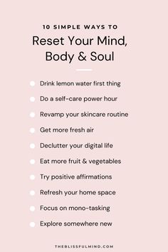 List of 10 ways to reset your life Mind Body Soul Routine, How To Refocus Your Mind, Ways To Refresh Yourself, Getting Your Mind Right, Mind Reset Quotes, How To Get Yourself Out Of A Rut, Getting Out Of A Rut Quotes, How To Reset Your Mind, How To Get Out Of A Rut