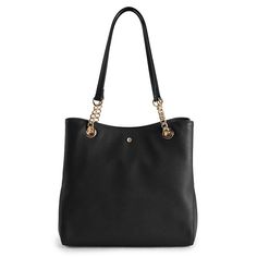 Carry your essentials fashionably with this LC Lauren Conrad Ama Chain Tote Bag. DETAILS 10.5" H x 11.75" W x 6" D 10.25'' drop 10.25" Magnetic snap closure Gold-tone hardware 2 front slip pockets, 1 zip center divider, 1 back zip pocket 1 back slip pocketCONSTRUCTION & CARE Polyester, polyurethane Wipe clean Imported /* desktop styles */ #aboutTheBrandTabContent h2 { font: 1.25em 'Gotham 7r', Helvetica, Arial, sans-serif; color: #3e3935; padding-top: .75em; } #aboutTheBrandTabContent p { font: P Font, Lauren Conrad Collection, Bag Details, Tote Bag Black, Lc Lauren Conrad, 6 D, Lauren Conrad, Handbag Accessories, Snap Closure