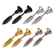 Brand New Screw Stud Earrings, Shiny Stainless Steel! 1 Pair = 2 Pieces -Pcs: (2 Earrings Included) -Earrings Type: Stud, Screw-Back -Style: Trendy -Gender:Unisex -Metals Type: Titanium -Length (2.5 Cm.)(1 Inch Long) 1 Pair Of Screw Ear Studs Earrings Stainless Steel Punk Hip-Hop Rock Spike Rivet Nail Piercing Jewelry For Women Men A Screw And A Bolt (See Differentiation Between Bolt And Screw Below), Are Similar Types Of Fastener Typically Made Of Metal, And Characterized By A...... Dog Charm Bracelet, Metal Goth, Silver Ball Necklace, Nail Piercing, Earrings Punk, Rose Stud Earrings, Punk Earrings, Wooden Bead Necklaces, Silver Pearl Earrings