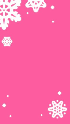 a pink background with white snowflakes on the bottom right corner and some smaller ones in the middle