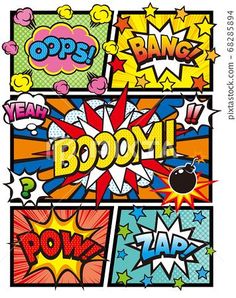 Comic Book Word Art, Comic Typography Pop Art, Comic Style Poster Pop Art, Pop Art Comic Strip, Comic Book Decorations, Comic Style Painting, Colorful Comic Art, Comic Art Style Background