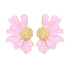 Women's Stud Earrings Gold Metal and Pink Epoxy Half Daisy Flower Earrings Featuring Gold Studded Center. Post Backing. Stud Earrings Gold, Womens Earrings Studs, Fashion Bottoms, Kids Graphic Tees, Fashion Jewelry Earrings, Boutique Accessories, Black Is Beautiful, Scarf Hairstyles, Gold Studs