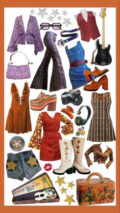 70 Women Fashion Vintage 70s, 70s Set Outfit, 70s Funky Aesthetic, 1970s Clothes Png, 70s Fancy Outfits, Funky 70s Fashion, Crazy Outfits Aesthetic, Disco Clothes 70s, Back To The 80s Party Outfit