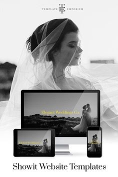 a wedding website is displayed on multiple devices