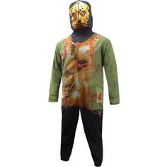 "This is absolutely frightening! The one piece pajamas are designed to look just like Jason, complete with hood that zips completely closed over the face with mesh eyes. There is even a drop seat and two pockets! Sizing as follows: Medium fits 5'3\"-5'7\" 125-150 lbs. Large fits 5'7\"-5'11\" 150-175 lbs. XL fits 5'11\"-6'2\" 175-225 lbs. Size: M.  Color: Green.  Gender: male.  Age Group: adult." Jason Friday The 13th, Jason Friday, Union Suit, Mens Pajamas Set, One Piece Pajamas, Friday The 13th, Mens Pajamas, Motorcycle Jacket, Pajama Set