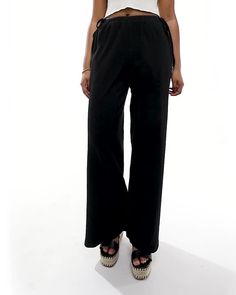 Pants & Leggings by ASOS DESIGN Make your jeans jealous High rise Tie-side fastening Wide leg Black Wide-leg Pants With Side Pockets, Black High-waisted Wide Leg Beach Pants, Black Pull-on Wide Leg Pants, Black Versatile Wide Leg Pants With 4-way Stretch, Black Wide Leg Pull-on Bottoms, Petite Shirts, Prom Dress Shopping, Winter Party Dress, Dress Bra