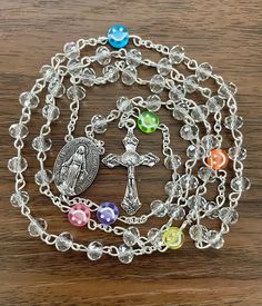 Catholic Prayer Rosary. Clear Crystals, Happy Faces, Silver Plated Crucifix, Virgin Mary Medallion. Smiley Faces, Rainbow Happy Faces, Y2K - Etsy Smiley Happy