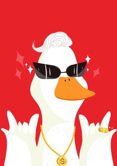 a duck wearing sunglasses and a gold necklace