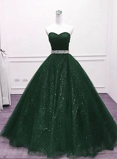 Dark Green Tulle Beaded Long Party Dress, Green Ball Gown Evening Gown Party Dress Green, Green Ball Gown, Long Party Gowns, Green Evening Gowns, Green Formal Dresses, Long Party Dress, Velvet Party Dress, Floral Dress Formal, Custom Bridesmaid Dress