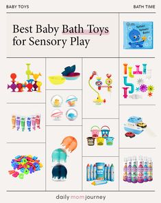 Collection of the best baby bath toys for sensory play, including colorful bath paints, stacking boats, interactive water toys, and more to enhance sensory development. Baby Bath Time