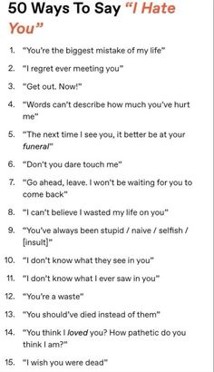 the 50 ways to say i hate you in an english language, with text above it