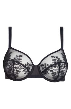 Feel supported in this full-coverage underwire bra featuring delicate floral embroidery for a hint of romance and three-part cups for forward lift. Three-part cups with two-ply side sling give the figure a more forward lift 81% nylon, 19% elastane Hand wash, line dry Imported Evening Lace Bra With Removable Cups, Evening Underwire Bra With Lace Closure, Evening Bra With Removable Full Cups, Evening Bra With Removable Cups And Full Cup Shape, Evening Full Cup Bra With Removable Cups, Frame Floral, Underwire Bra, Festival Bra, Floral Embroidery