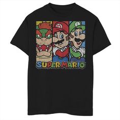 He'll feel cool in this Super Mario Trio Panels graphic tee. He'll feel cool in this Super Mario Trio Panels graphic tee. Crewneck Short sleevesFABRIC & CARE Cotton Machine wash Imported Size: X Small. Color: Black. Gender: male. Age Group: kids. Graphic Tee With Character Print, Retro Black T-shirt With Cartoon Print, Retro Black Top With Cartoon Print, Fun Black Pre-shrunk T-shirt, Fun Black T-shirt, Black T-shirt With Pop Culture Sublimation Print, Retro Black T-shirt With Front Print, Black Pop Culture Tops With Sublimation Print, Black Pop Culture Top With Sublimation Print