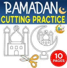 the rama cutting practice book is shown with scissors and paper cut out to make it look like