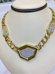 4 Carat Diamond 18k Yellow Gold Women’s Necklace What an elegant necklace…definitely a statement piece! 18k Yellow gold 39.2 dwt /60.96 grams Square links w/3 pave dias plates Appx. Diamond Weight: 34-5pts 21-4pts 40-3pts 12-2pts Luxury White Gold Custom Necklace For Formal Occasions, Luxury White Gold Necklace For Formal Occasions, Exquisite Polished Finish Necklace For Formal Occasions, Luxury Diamond Custom Necklace For Formal Occasions, Luxury Custom Diamond Necklace For Formal Occasions, Formal Yellow Gold Diamond Necklace With Chain, Formal Diamond Necklace With Chain, Formal Diamond Necklace With Chain Detail, Luxury Formal Necklaces With Polished Finish