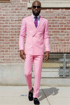 Aiden Pink Double Breasted Slim Fit Peaked Lapel Bespoke Men Suit Spring Suits For Grooms, Men In Pink, Lapel Wedding, Suit Double Breasted, Wedding Outfits For Groom, Stylish Mens Suits, African Clothing For Men, Party Suits, Lapel Blazer