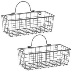 two metal baskets with handles on each side