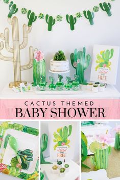 cactus themed baby shower with green and pink decorations