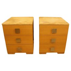 pair of mid century modern nightstands with brass pulls in oak finish for sale at 1stdirt com