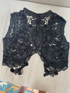 "Silk antique vest passementerie and lace 18\" arm hole opening  17\" long in front 15\" long in back 34\" chest there is a smallish tear in one spot in the back" Lace Vest, Alencon Lace, Antique Lace, Vest Outfits, Lace Applique, Womens Vest, Pure Cotton, Silk, Unique Items Products