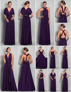 a collage of photos showing the different ways to wear a purple dress with open back