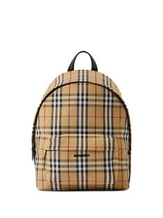 archive beige check print logo plaque all-around zip fastening adjustable shoulder straps single flat top handle front pouch pocket Burberry Backpack, Patterned Backpack, Stylish Backpacks, Vintage Burberry, Laptop Pocket, Burberry Men, Men's Backpack, Check Pattern, Print Logo