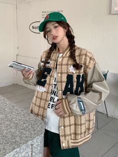 American Street Style Baseball Uniform Women Vintage Embroidered Jacket Student Fall Design Oversize High Street Outwear Oversized Varsity Jacket With Patchwork And Long Sleeves, Oversized Casual Varsity Jacket, College Outerwear With Letter Embroidery And Long Sleeves, Casual Oversized Varsity Jacket With Patchwork, Oversized Casual Varsity Jacket With Patchwork, Varsity Outerwear With Letter Print, College Style Outerwear With Letter Embroidery And Long Sleeves, Beige Casual Varsity Jacket For Fall, Casual Beige Varsity Jacket For Fall