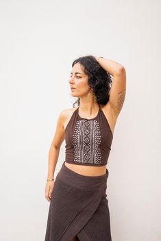 Boho Crop Top, Yoga Top, Ethnic Tribal Crop Top, Tribal Top, Bohemian, Summer Top, Goddess Top, Natural Clothing, Hippie Outfit  This cotton lycra crop top is light, comfortable and gives a cute look. It is the perfect outfit to practice your yoga, go to a festival gathering or a ceremony celebration.  The ethnic pattern is made with the ancestral technique called block print. It consist on striking wooden blocks on the fabric. It is handmade, which gives every top a special unique flavor, made Yoga Go, Boho Crop Top, Bohemian Top, Boho Crop Tops, Natural Clothing, Bohemian Tops, Bohemian Summer, Yoga Top, Conscious Fashion