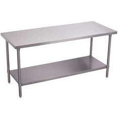 a stainless steel table with two shelves on one side and an undershel for storage