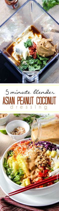 Asian Peanut Coconut Dressing 0 So ridiculously delicious you will want to put it on everything! Dairy Replacements, Peanut Butter Dressing, Coconut Dressing, Popular Everything, Butter Dressing, Blendtec Recipes, Dressing Salad, Thai Salad, Carlsbad Cravings