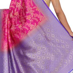 Introducing the Banaras Tilfi Sari with Pattu Border - a resplendent sari that is perfect for making a regal statement. Ideal for special occasions, this sari features a beautiful pink hue and is adorned with a traditional pattu border in purple. The intricate fall and pico work add to the overall allure of the sari, while the stitched blouse completes the look. Whether you're attending a wedding or a festive occasion, make sure to turn heads by draping yourself in this stunning sari. Fall and P Indian Sari Dress, Sari Dress, Indian Sari, A Wedding, Special Occasion, Festival, Purple, Pink