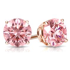 These gorgeous lab grown Pink diamond stud earrings feature a 4-prong basket setting in a glistening 14k rose gold metal. The studs include dazzling round-cut lab grown Pink diamonds with a total weight of 1.00 ct. and are available with push-back clasps. Pink Diamond Earrings, Pink Diamond Jewelry, Black Diamond Pendant, Black Diamond Studs, Pink Stud Earrings, Halo Diamond Earrings, Creative Mom, Solitaire Diamond Pendant, Diamond Earrings Studs Round