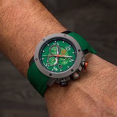 The *NEW* LIV GX1 Python Green features a multi-layer green dial, a Swiss caliber 5040.D movement, a 1/10 of a second Swiss chronograph, knurled bezel with screws, a 316L stainless steel gray IP case, a scratch-resistant & anti-reflective sapphire crystal, a screw-down crown and water-resistant to 200 meters. Liv Watches, Chrono Watches, Green Fits, Watch Lover, Steel Grey, Black Accents, Metal Bracelets, Breitling Watch, Sapphire Crystal