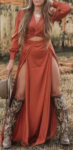 Looks Country, Estilo Country, Twisted Dress, Casual Wear Dress, Sleeve Maxi Dress, Spring Summer Dress, Long Sleeve Maxi, Style Outfits, Types Of Skirts