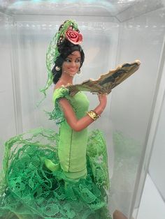 Vintage Spanish Flamenco Dancer Wearing a Green Lace Dress in Protective Case. Measures 7.5 inches tall. In overall good condition. Green Flamenco Dress, Green Lace Dress, Spanish Flamenco, Dancer Wear, Flamenco Dancer, Green Lace Dresses, Flamenco Dancers, Green Lace, Protective Cases