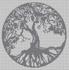 a cross stitch pattern with a tree in the middle