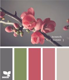 the color scheme is red, green and gray with pink flowers on each side of it