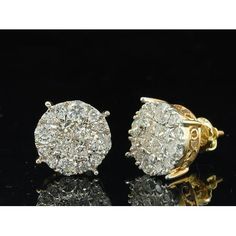 Diamond Earrings Ladies 14K Yellow Gold Princess Round Cut Studs 2 Tcw. Size: one size.  Gender: female.  Age Group: adult. Yellow Gold Setting, Buying Diamonds, Box Jewelry, Round Frame, Round Cut Diamond, Round Cut, Gender Female, Womens Watches, Women's Earrings