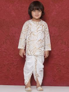 **Specifications : Please visit our brand store** https://www.etsy.com/in-en/shop/AJDezines?ref=seller-platform-mcnav Kurta : Leaves Printed Kurta made in cotton fabric with front button opening. Dhoti : Dhoti made in cotton fabric, detailed design printed on border with elasticated waist 2 Pc Set : 1 Kurta, 1 Dhoti ||Style:- Dhoti Kurta Set Care: Hand wash or machine wash on a delicate cycle. Avoid harsh detergents and bleach. Iron on a low setting if needed. Made in the auspicious colour palet