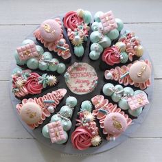 there is a cake decorated with many different items