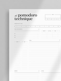 a piece of paper that has been placed on top of a table with the words,'la pomodroro technique '